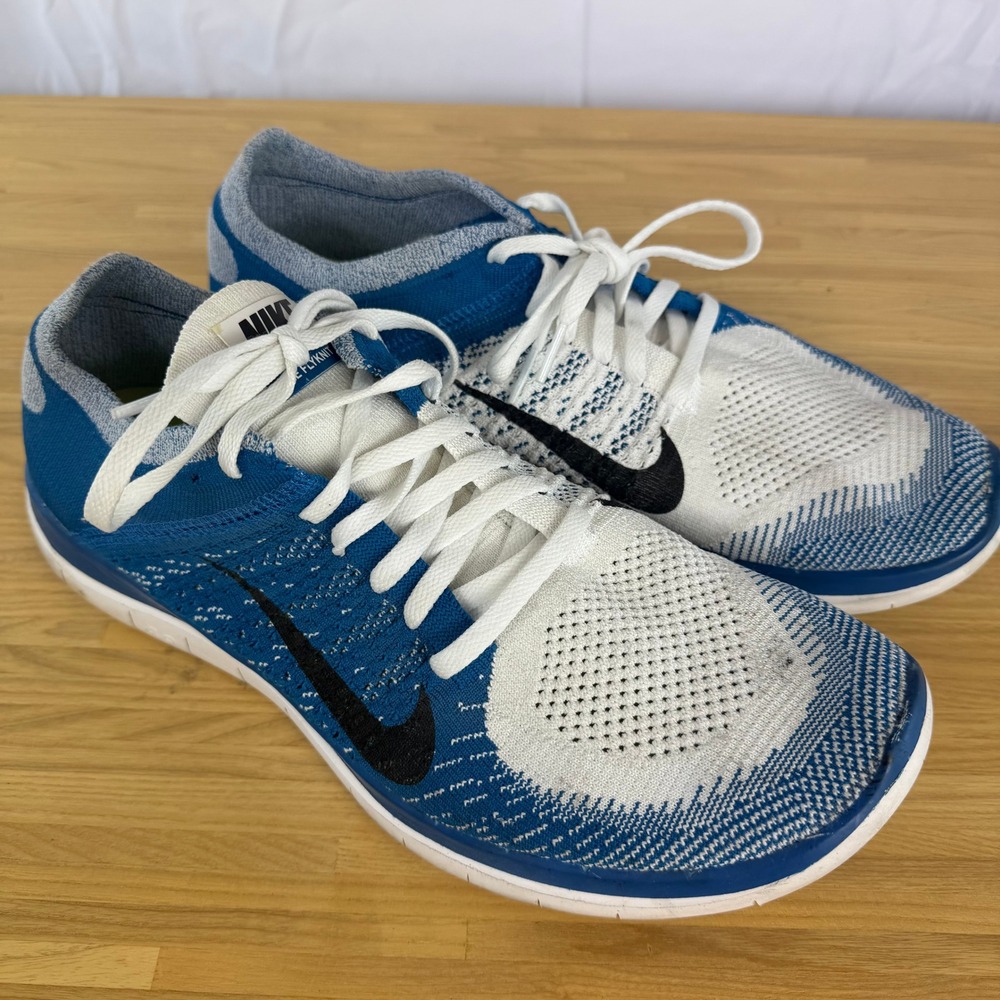 Nike Free 4.0 Flyknit Running Shoes Mens Size 11.5 Blue White Black 631053-104
